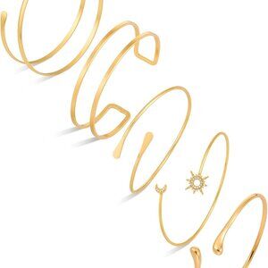 Gold Arm Cuff Jewelry Set for Women 5 Pcs Adjustable Multiple Styles Accessory
